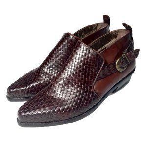 Enzo Angiolini Brown Woven Leather Ankle Boot Shoes